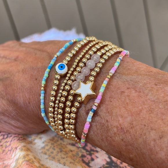 Handmade gold filled bead + rose quartz bead stretch bracelet
Add to your stack! - Picture 3 of 7